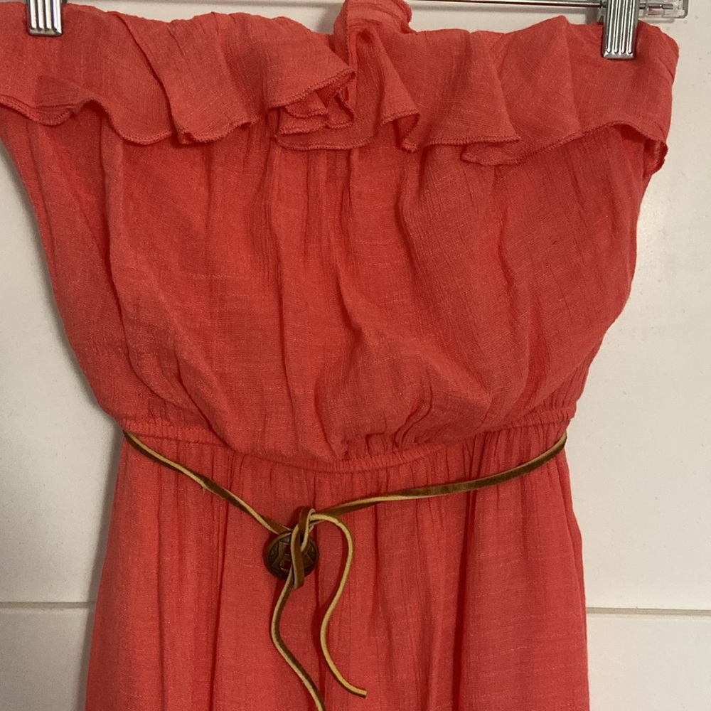 New Poetry Coral Strapless Dress w/Belt SZ MED - Picture 5 of 9